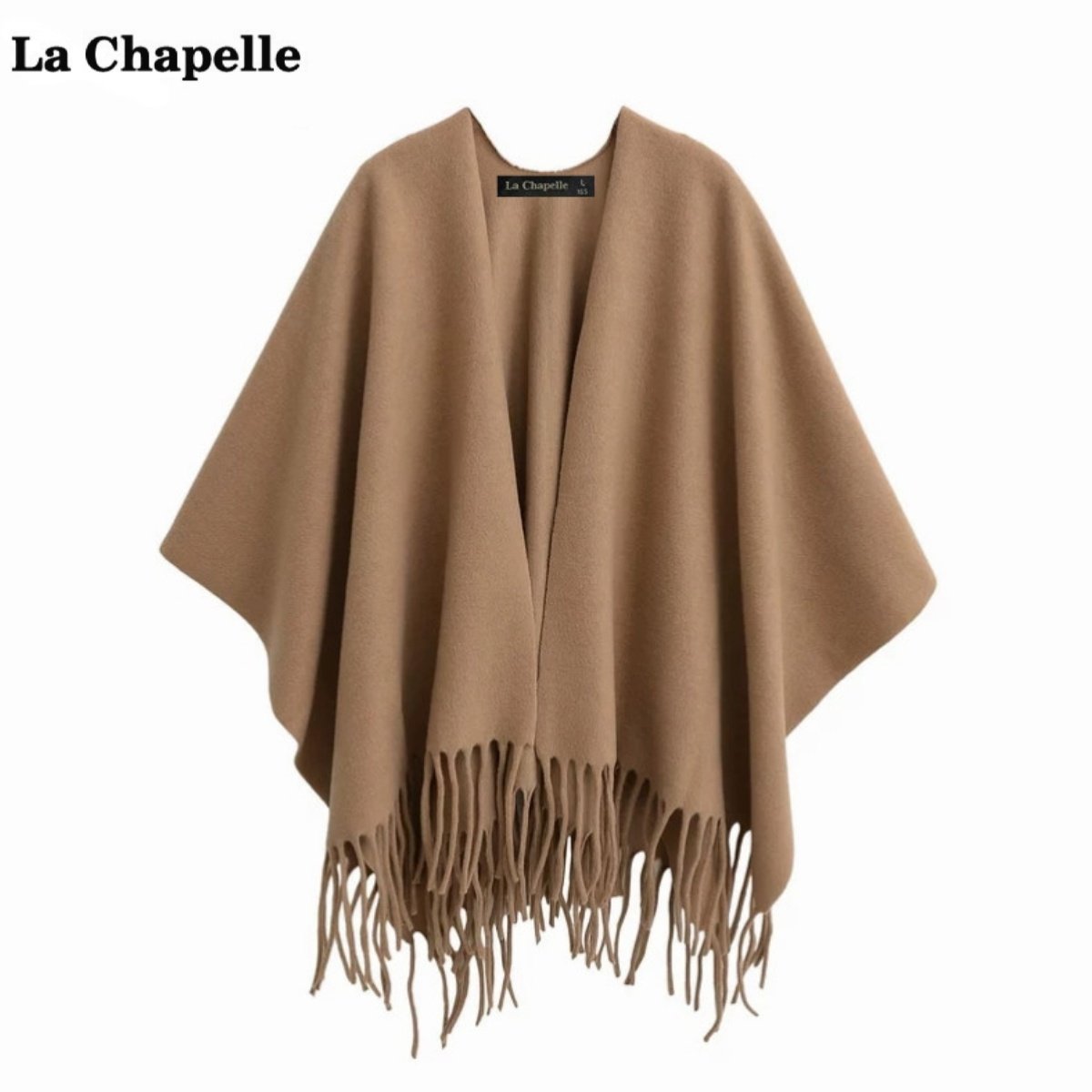 拉夏贝尔/La Chapelle时尚仿羊绒流苏披肩女秋冬高级感披风围巾 - 图2