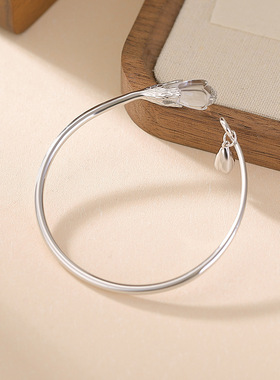 S925纯银手镯白玉兰花水晶手镯中国风国潮手环新中式女友生日礼物