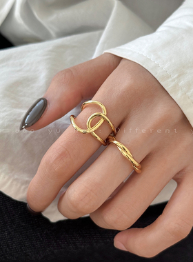 五件套~ 欧美高级感戒指女小众设计款冷淡风食指戒轻奢高级感指环