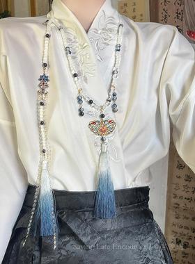 新中式背云长款流苏璎珞项链吊坠女汉服古风国风旗袍马面裙配饰品