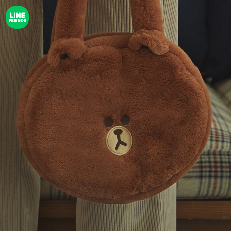 LINE FRIENDS HUG BROWN毛绒可爱收纳托特手提包 - 图3