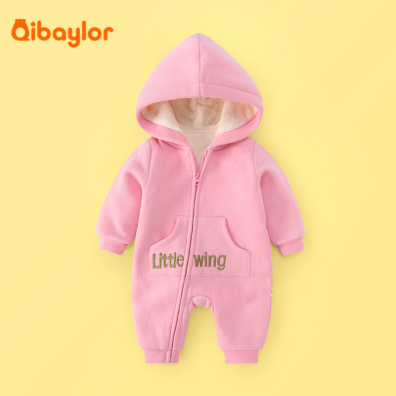 新生儿宝宝冬季加绒可爱外出哈衣 qibaylor七贝乐连身衣/爬服/哈衣
