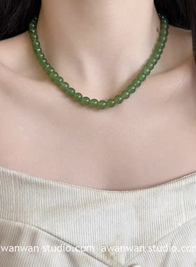 阿婉Wan新中式～绿色玉髓串珠项链气质温婉甜美百搭元宝扣锁骨链
