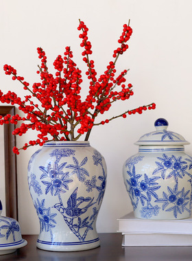 中式仿古青花瓷器将军罐陶瓷花瓶摆件家居客厅书房玄关博古架装饰