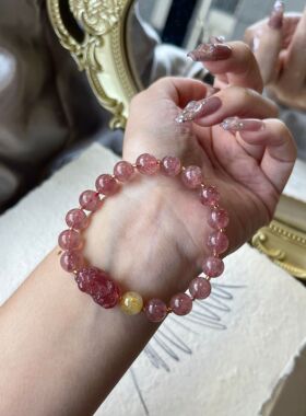 天然草莓晶手链女生甜美