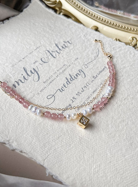 天然草莓晶手链女ins珠子串珠