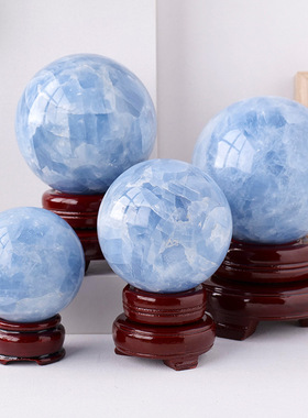 天然水晶天青石水晶球摆件原石打磨蓝晶石球风水球七星阵家居摆件