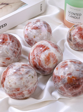 天然水晶月光石金太阳石水晶球 日月同辉共生水晶球 风水家居摆件