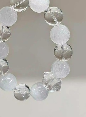 天然白萤石兔毛雪花白水晶手链