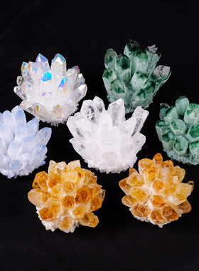 天然白水晶紫晶簇家居消磁摆件