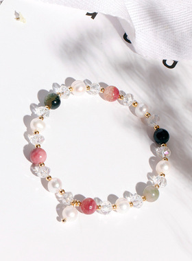 水晶手链女转运碧玺珍珠手串