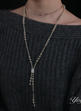 yoyr项链 轻奢香槟渐变Y字链可调节轻奢高级感珠珠链项链