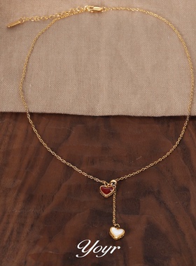 YOYR黄铜项链双面滴釉爱心项链