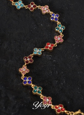 yoyr钛钢手链 彩色锆钻花朵手链高级感不掉色璀璨锆石彩色手链