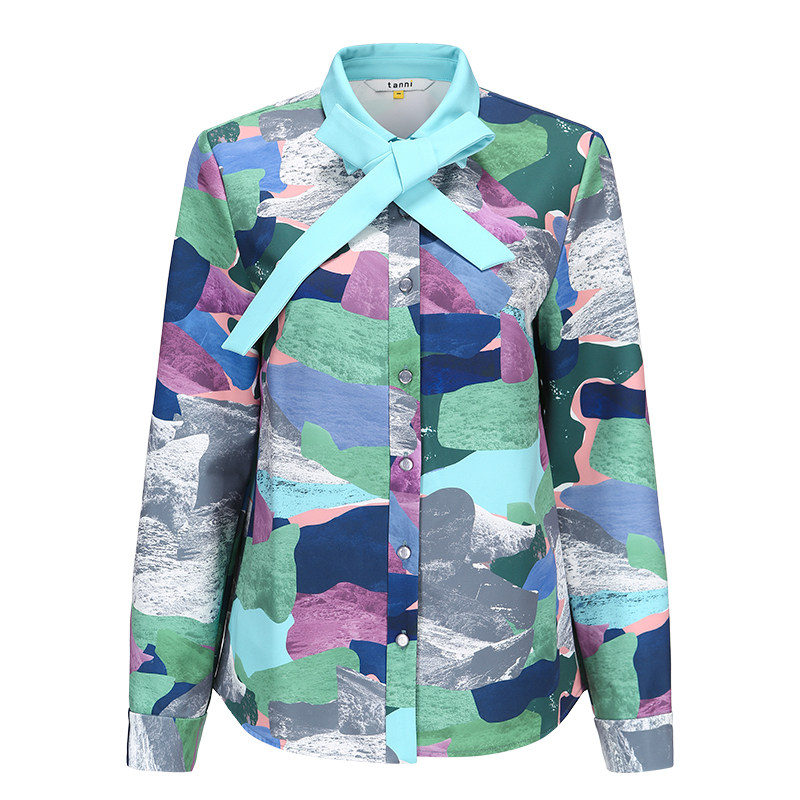 tanni新品撞色翻领蝴蝶结通勤正肩H版衬衣TL31SH027A