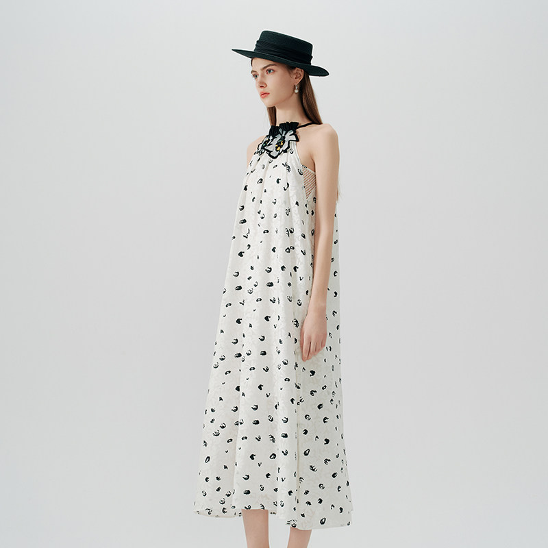 tanni×RXP设计师系列重工法式名媛挂脖无袖A字连衣裙TN11DR600A