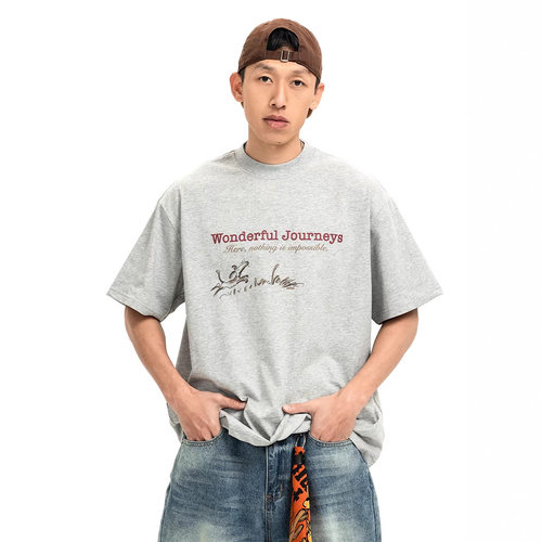 south life夏季男女同款字母印花圆领t恤短袖宽松休闲上衣服潮 - 图1