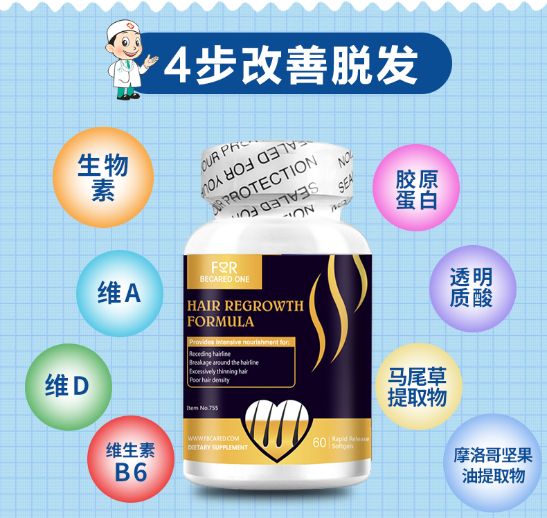 宜度海外专营店维生素B7B6h生物素胱氨酸片biotin生发防脱发掉头发养血生发胶囊2