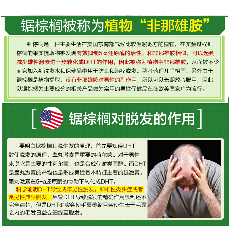 宜度海外专营店锯棕榈胶囊提取物生发防脱发前列腺保健植物非那雄胺dht阻断剂0