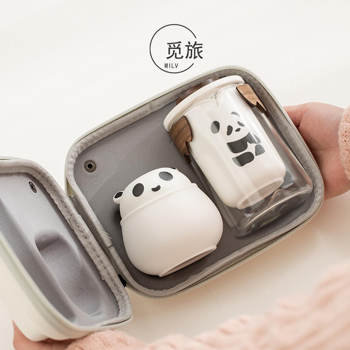 国潮熊猫旅行茶具便携式女士个人专用快客杯一壶三杯户外泡茶套装,淘宝优惠券,粉丝福利购,淘宝优惠卷