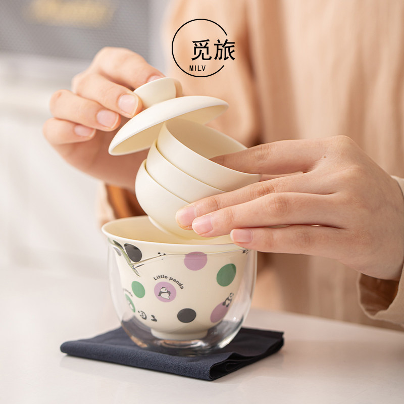 Kuai Ke Cup Mi Lv Creative Panda Tea Set