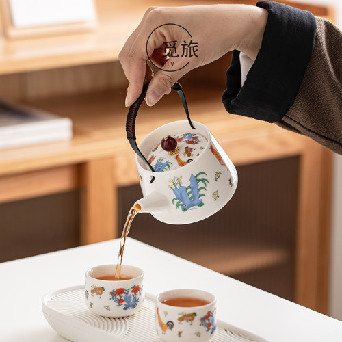 中式鸡缸杯旅行茶具套装一壶二杯快客杯便携式户外旅游酒店泡茶壶 - 图3