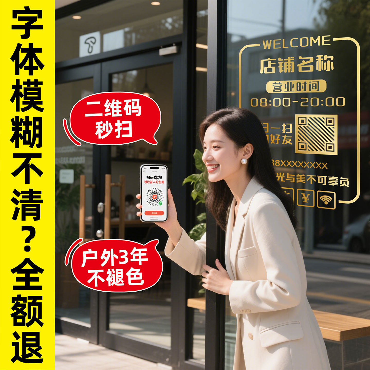 营业时间玻璃贴告示牌上班时间提示牌正在营业玻璃门营业时间贴纸,淘宝优惠券,粉丝福利购,淘宝优惠卷