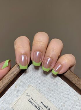 海莉法式青柠绿-新款纯手工海莉法式穿戴甲夏日显白绿色可拆卸甲