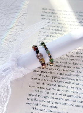 尘｜虎眼捷克珠琉璃戒指小众设计叠带指环