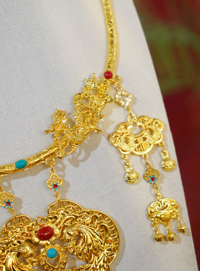 云深雾浅 龙凤呈祥 原创金黄色项圈富贵汉服璎珞明制古风百搭项链