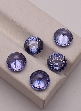 圆形坦桑蓝宝石裸石6~8mm5A鸟巢切锆石人造彩色宝石美甲配件diy