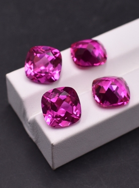 玫红色宝石红刚玉戒面裸石肥正方