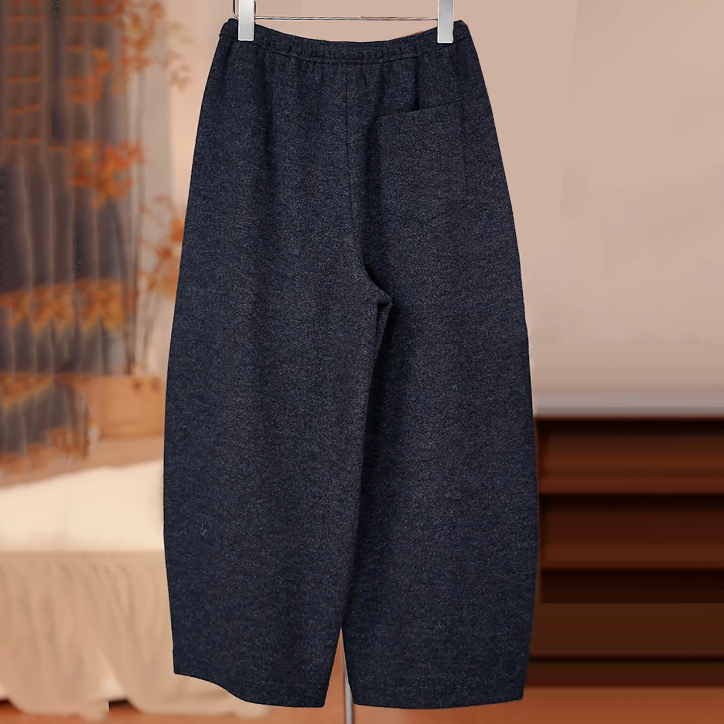 Ader毛呢九分休闲裤女2025秋冬新款松紧腰抽绳百搭遮胯阔腿弯刀裤,淘宝优惠券,粉丝福利购,淘宝优惠卷