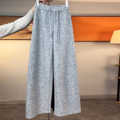 Ader休闲裤女2025年冬季新款加绒加厚宽松显瘦阔腿百搭弯刀裤子潮 - 图1