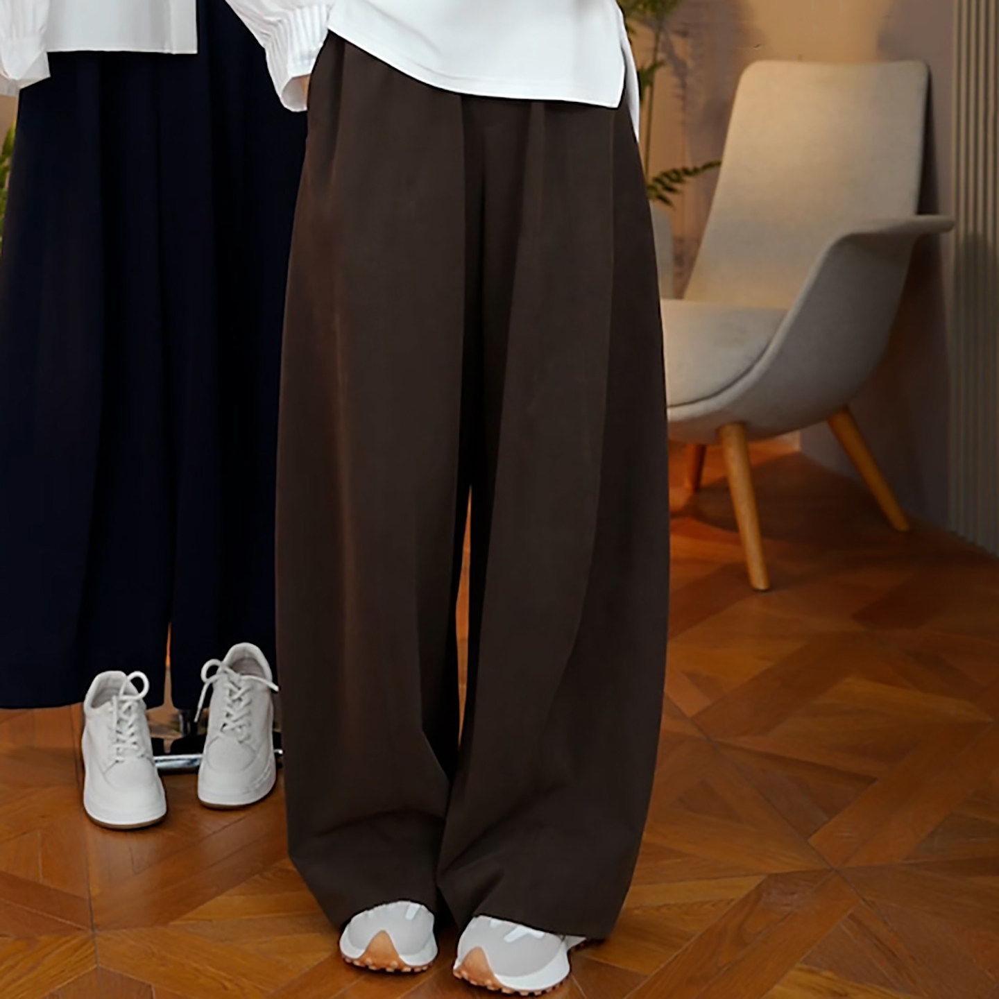 Ader咖色阔腿休闲裤女2026春季新款高腰百搭宽松遮胯显瘦镰刀裤子,淘宝优惠券,粉丝福利购,淘宝优惠卷