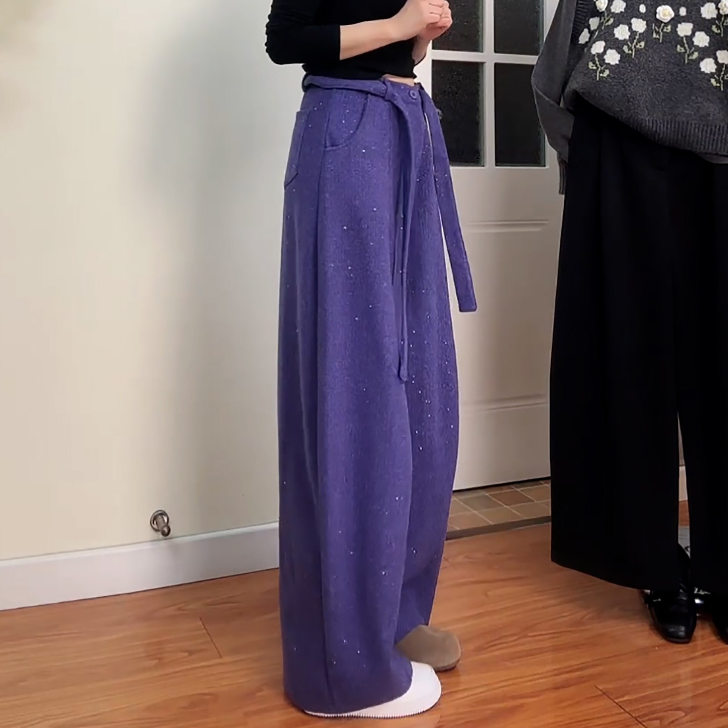 Ader毛呢亮闪闪阔腿弯刀裤2026春季新款慵懒风高腰垂感休闲气球裤,淘宝优惠券,粉丝福利购,淘宝优惠卷