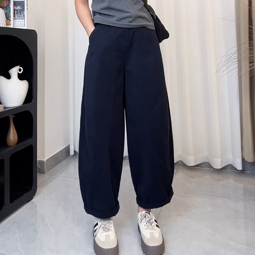 Ader韩版九分阔腿弯刀裤女2026春夏新款时尚简约百搭显瘦休闲裤 - 图1