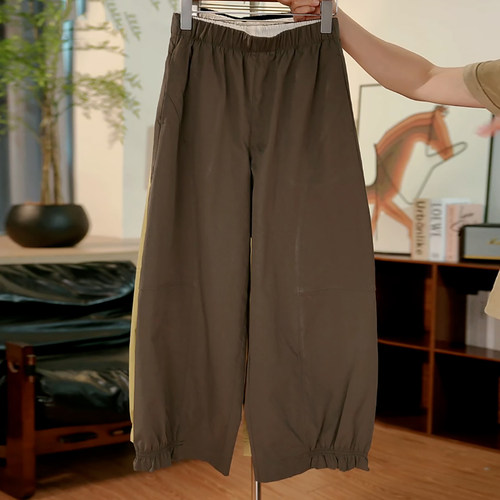 Ader九分休闲裤女2026早春新款松紧腰清新百搭半木耳边阔腿弯刀裤 - 图1