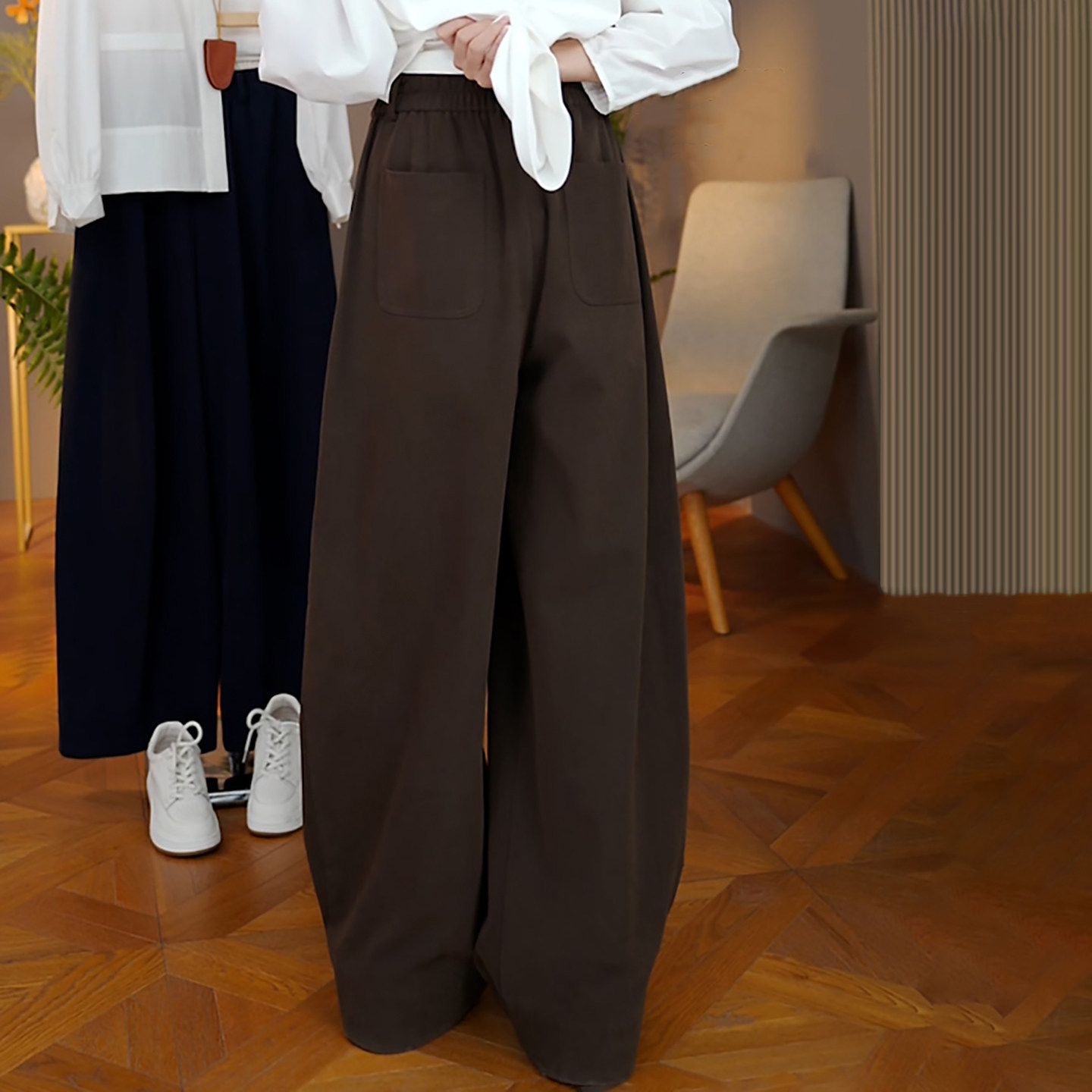 Ader咖色阔腿休闲裤女2026春季新款高腰百搭宽松遮胯显瘦镰刀裤子,淘宝优惠券,粉丝福利购,淘宝优惠卷