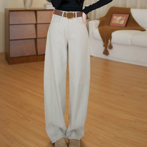 Ader加绒阔腿弯刀裤女2025冬季新款高腰百搭显瘦简约休闲牛仔裤潮 - 图1