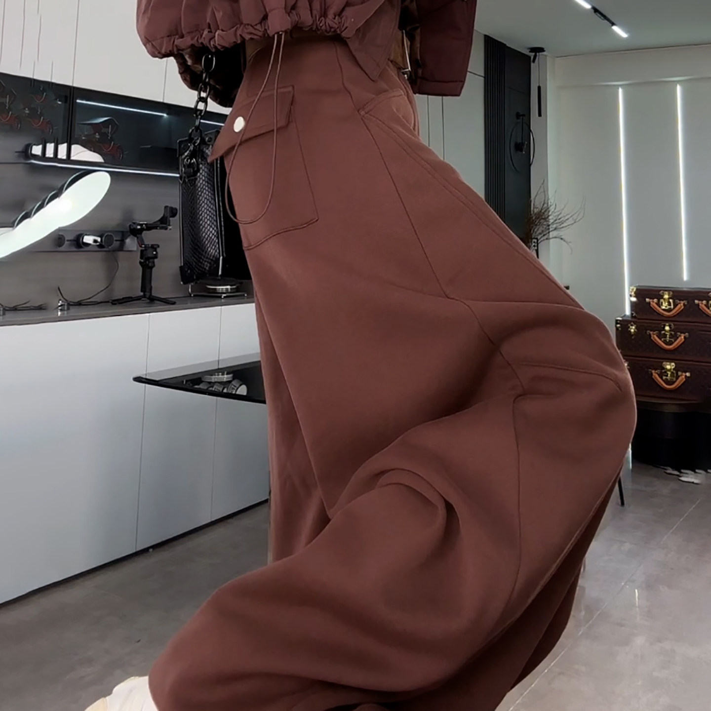 Ader加绒加厚阔腿弯刀裤女2025秋冬新款高腰宽松遮胯百搭休闲裤潮,淘宝优惠券,粉丝福利购,淘宝优惠卷