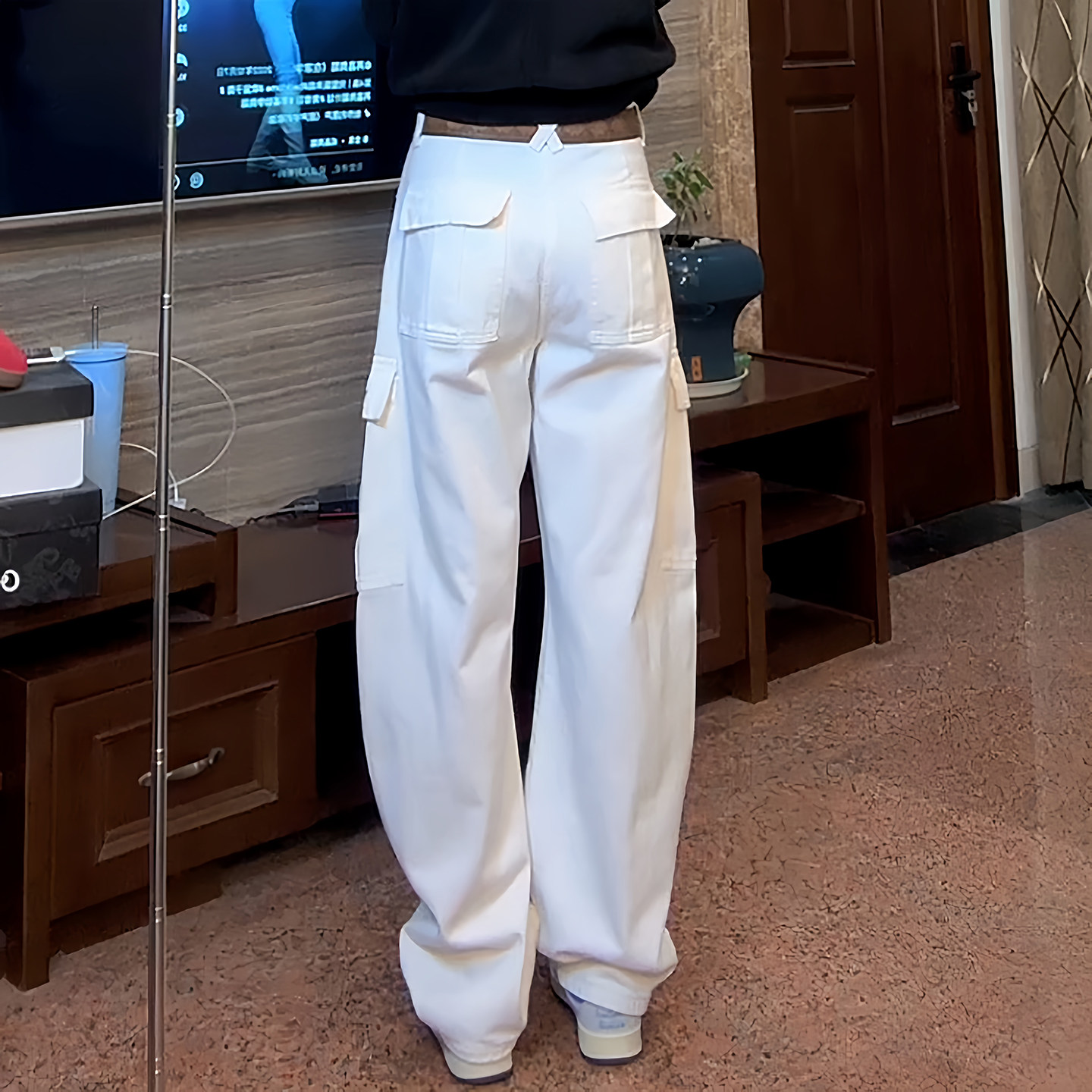 Ader牛仔工装裤女2026春季新款白色高腰宽松阔腿百搭休闲弯刀裤潮,淘宝优惠券,粉丝福利购,淘宝优惠卷