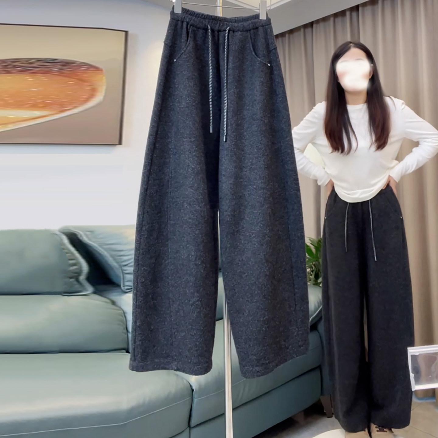 Ader醋酸羊毛加绒加厚弯刀裤女2025冬季新款百搭显瘦保暖休闲裤子,淘宝优惠券,粉丝福利购,淘宝优惠卷