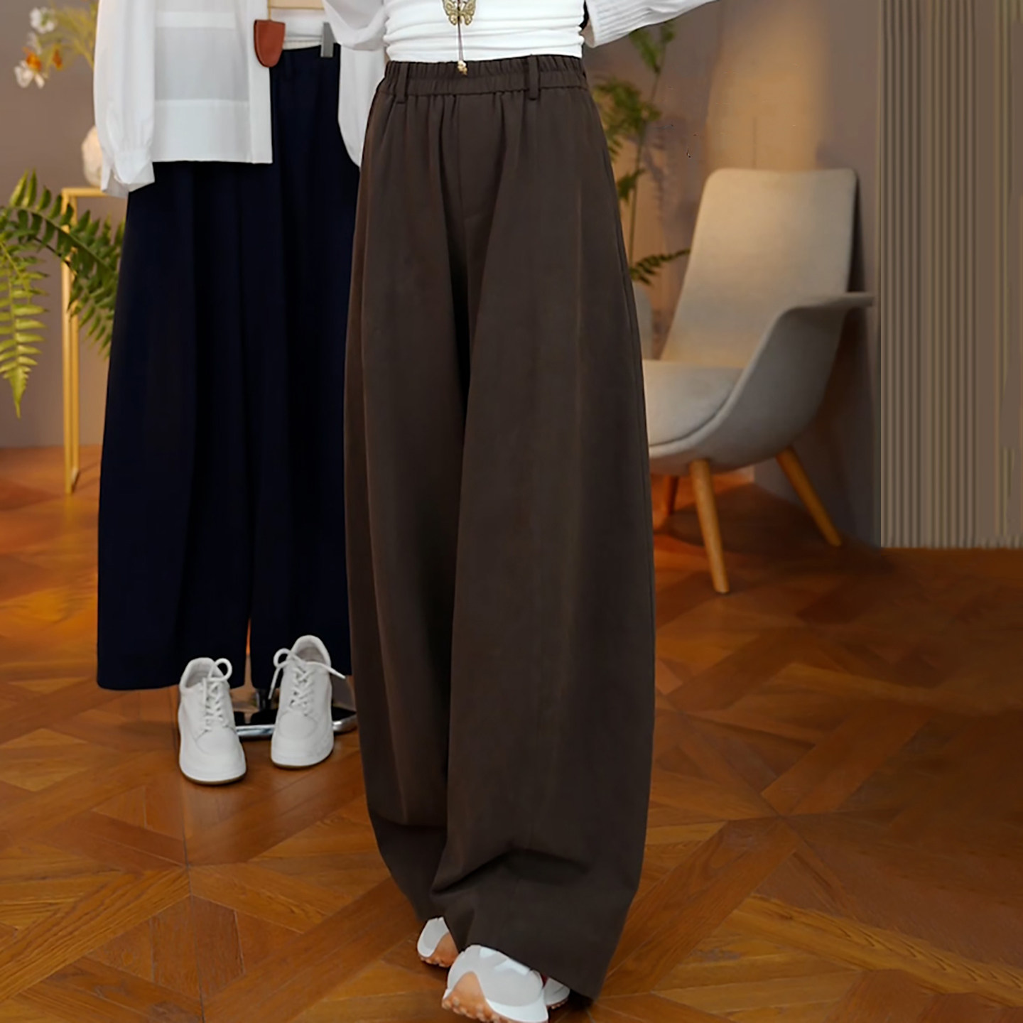 Ader咖色阔腿休闲裤女2026春季新款高腰百搭宽松遮胯显瘦镰刀裤子,淘宝优惠券,粉丝福利购,淘宝优惠卷