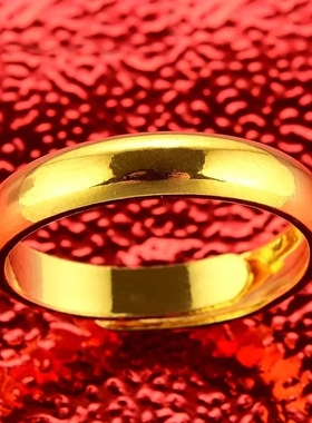 网红爆款千足纯真黄金色戒指越南沙金光面情侣男女礼物开口可调节