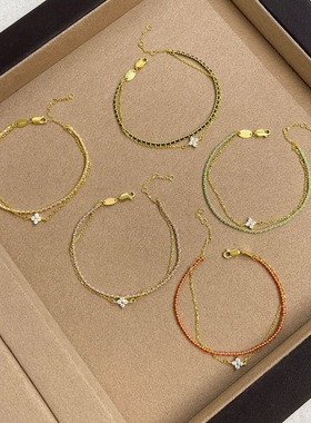 S925纯银四叶草双层叠戴编织手绳