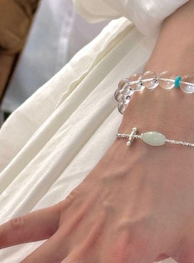 碎银子不规则泰银子米珠翡翠手链