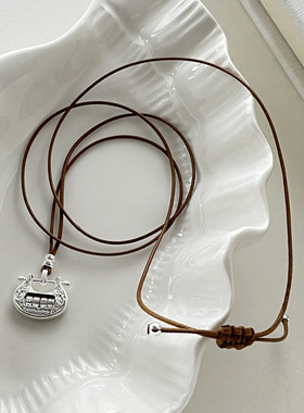 S925纯银平安富贵锁棕绳项链女