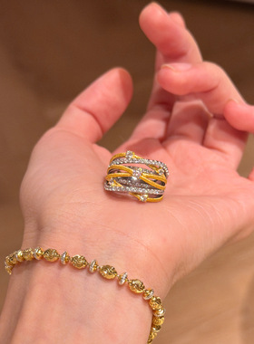 多层缠绕点钻拉丝宽版戒指