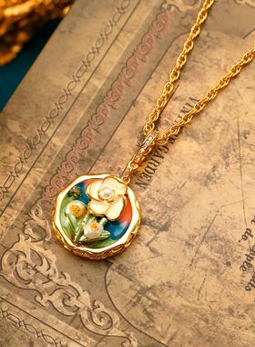 山茶花朵复古吊坠毛衣链秋冬